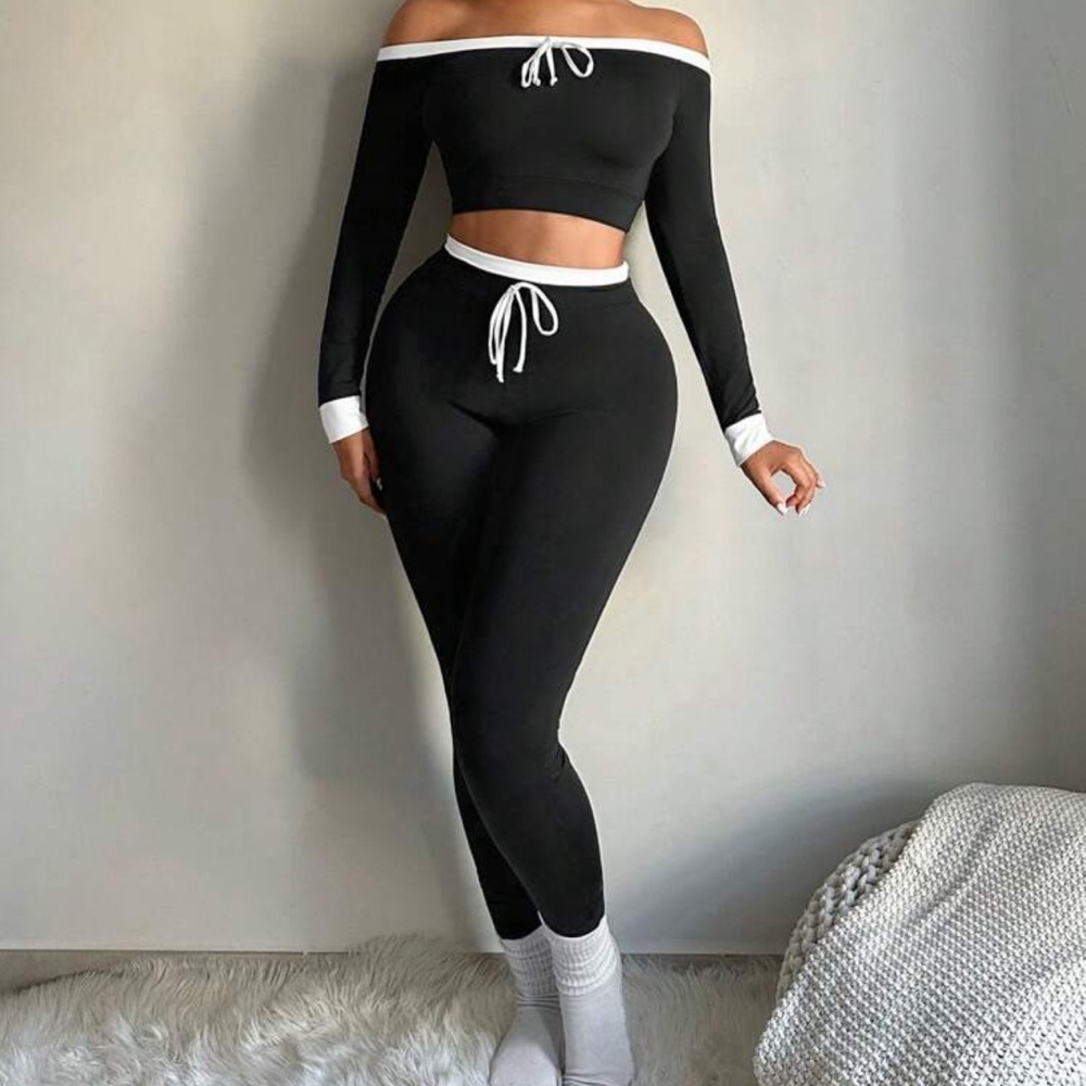 SHEIN Black and White Off-Shoulder Crop Top